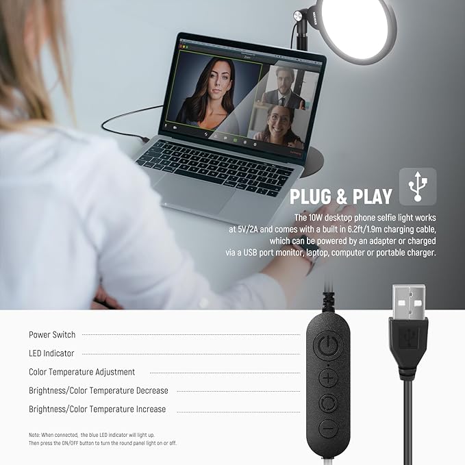 NEEWER Basics 7" Desk Ring Light for Video Recording, 10W Dimmable, R06 | Full Screen Key Lighting, Stand, Phone Holder for iPhone, Computer, Laptop, Vlog, Live Streaming, Video Conference Lighting - Image 4
