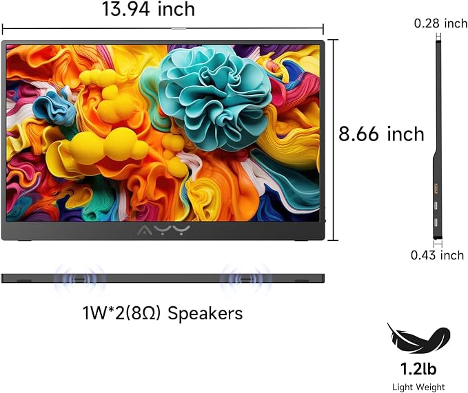 AYY 15.6 Inch Portable Monitor 1080P FHD USB-C HDMI External Display for Laptop Phone MAC PS5 Switch Xbox, Ultra-Slim 100% sRGB Portable Second Screen with Dual Speakers & Smart Cover, IPS, Black - Image 6
