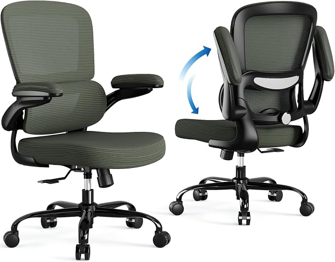TRALT Ergonomic Office Chair Desk Chair with Adjustable Lumbar Support | Desk Chair Comfy with Flip-up Armrests Ergonomic Chair - Mesh Computer Chairs for Adults, 330lbs, PU Leather (Dark Green, 1) - Image 9