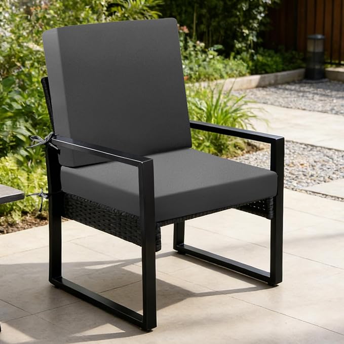 Outdoor Chair Cushions Set of 2, 22x22x3 Inch Waterproof & Fade Resistant Patio Furniture Seat Cushions with Ties, Square Outdoor Dining Chair Cushions for Lawn, Garden, Deck & Yard, Dark Grey - Image 9