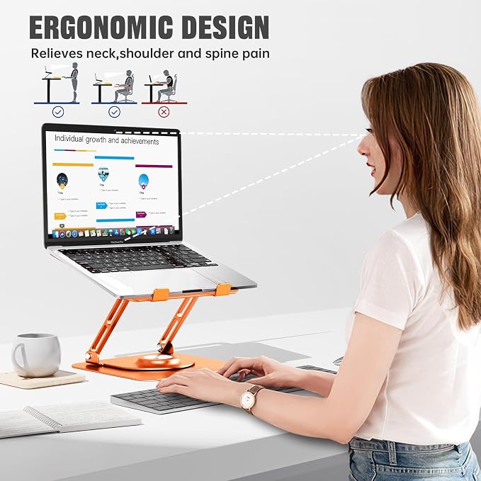 Laptop Stand for desk(360°Rotating),Aluminum laptop Riser for 10-16"Laptops | Adjustable Multi-Angle Ergonomic Laptop Stand, Foldable Portable for Home Office, Fits MacBook Air Pro Dell HP Laptops - Image 6