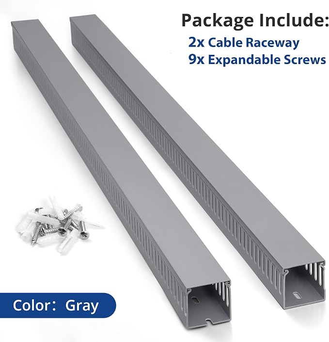 ZhiYo 3"H x 3"W Cable Raceway, 6ft Under Desk Wire Management Channel, Grey | Slotted Wire Duct, 2 Pack (3 ft Each), Heavy-Duty PVC Cable Management for Server Racks, Network Cables & Electrical Cabinets - Image 5
