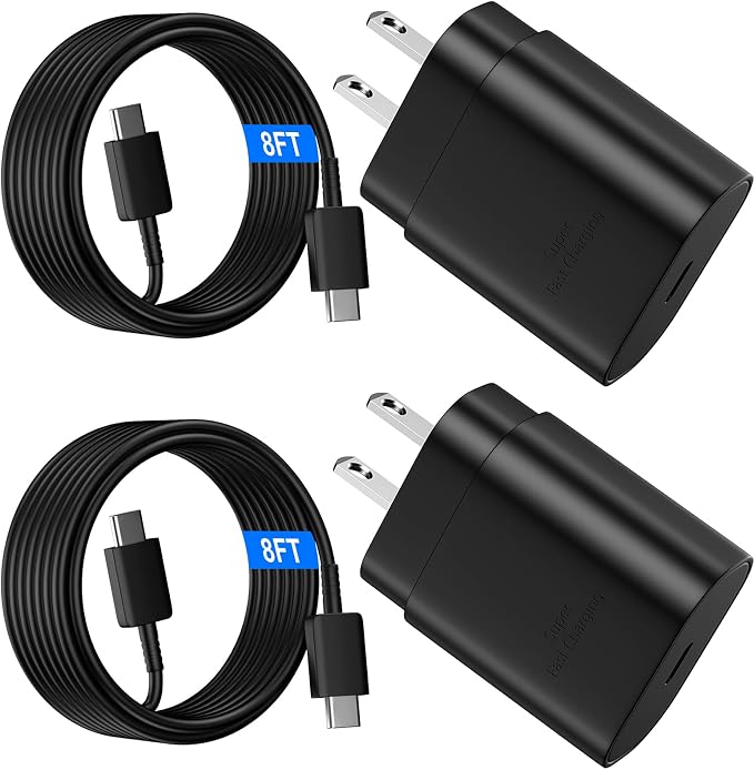USB C Android Charger Fast Charging Cord, Super Fast Phone Chargers 8FT C to C Type Cable with 25W USBC Wall Block for Samsung Galaxy S26 S25 S24 Ultra Plus/S23/S22/S21/S20/Note 20/10, Black by Ubearkk