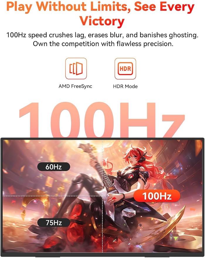 HotYeah 23.8" 100Hz Large Portable Monitor, 1080P FHD 125% sRGB IPS | USB-C HDMI External Laptop Monitor, Home Gaming 2nd Screen with Kickstand for MacBook, Laptop, PC, Phone, Tablet, Switch, PS5 - Image 2