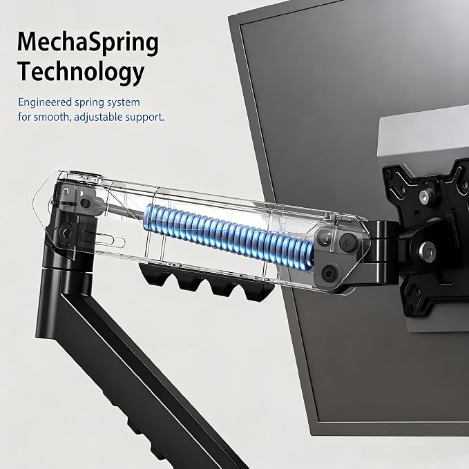 Monitor Arm Desk Mount, Mechanical Spring, 17-32 Inch, VESA 75/100 | Mechanical spring monitor arm supports 4.4-19.8 lbs and VESA 75x75/100x100; C-clamp and grommet bases fit more desk setups. - Image 2