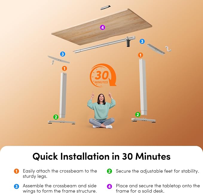 FEZIBO Standing Desk, 48 × 24 Inches Electric Height Adjustable, Sit and Stand Up, Computer Office Desk with Splice Board, White Frame/Maple TOP | Sit and Stand Up Adjustable Desk, Home Office Computer Desk with 3 Customizable Memory Presets - Image 9