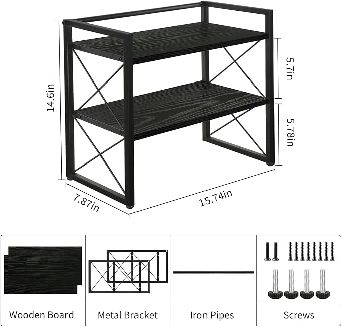 YINMIT Desktop Shelf Organizer, 2 Tier Office Shelves, Wood Desk Organizer Storage Rack and Freestanding Display Shelf for Office, Dormitory, Home(Black) - Image 3