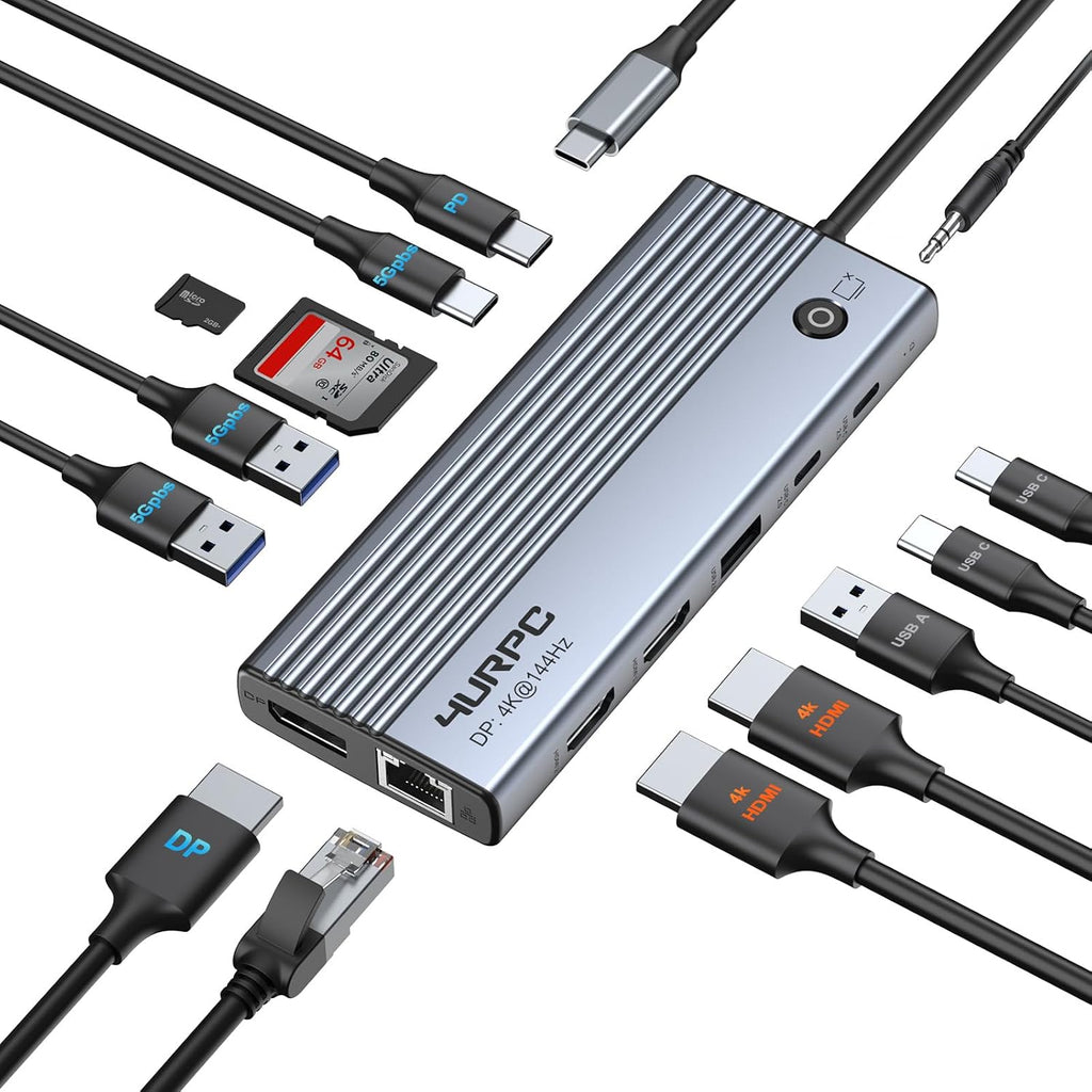 Laptop Docking Station 3 Monitor 4K, 14-in-1 USB C Docking Station by 4URPC