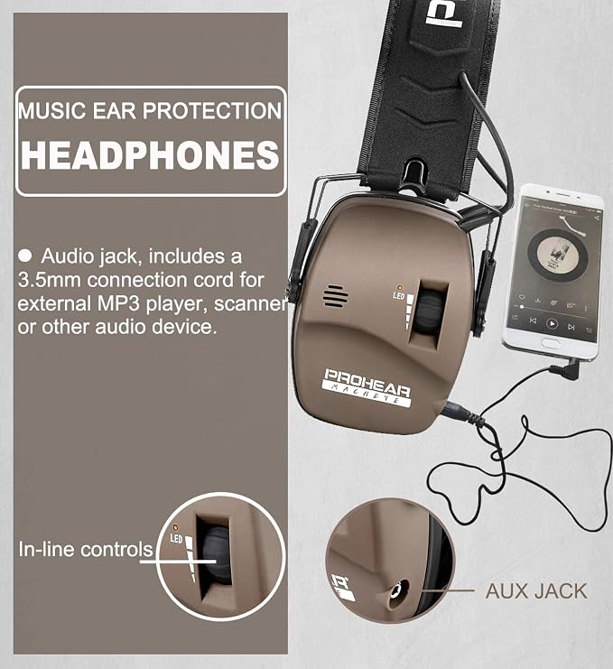 PROHEAR Digital Electronic Shooting Ear Protection Muffs with GEP02 Gel Ear Pads, Hunting 5X Sound Amplification Earmuffs, NRR 23dB Low Profile Hearing Protection for Gun Range - Brown - Image 6