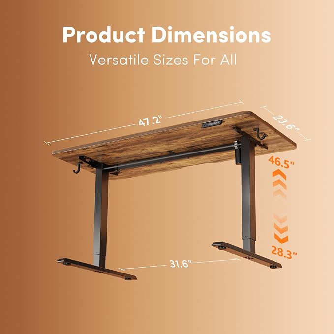 FEZIBO 48 x 24 Inches Electric Standing Desk Adjustable Height, 3 Memory Height Settings, Sit Stand Up Desk for Home Office & Computer Workstation, Rustic Brown - Image 3