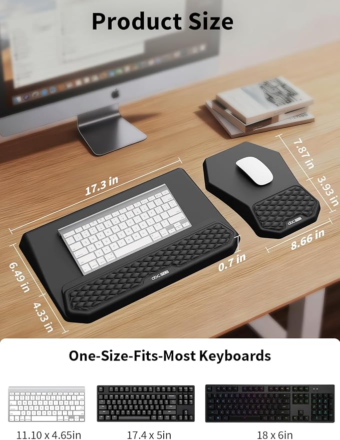 3-in-1 Ergonomic Keyboard Stand with Wrist Rest & Mouse Pad Set, Black | Comfy Keyboard Riser Holder Soft Mousepad with Massage Design, Memory Foam and Non-Slip PU Base for Pain Relief - Image 4