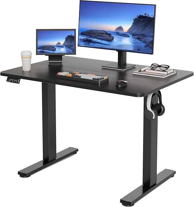 LongKe Electric Standing Desk Adjustable Height, 40x24 Inches Sit Stand up Desktop for Home Office, Ergonomic Rising Computer Table with Memory Preset, Black by Unknown