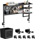 44" Clamp on Desk Shelf, Desktop Shelving System, Bundle with 8 Pieces Accessories, Black by PEGZONE