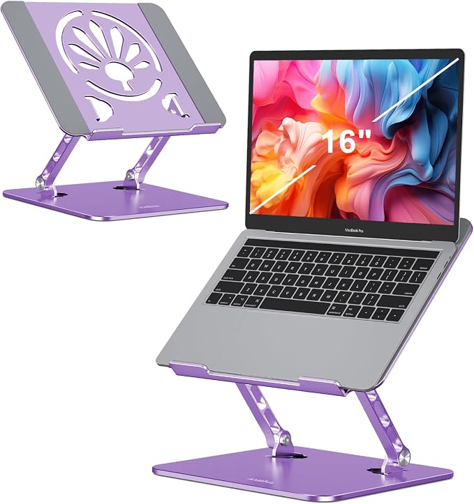 Adjustable Aluminum Laptop Stand for Desk,Ergonomic Riser, Purple | Open Ventilated Design, Fits MacBook Pro/Air & 10"-16" Laptops, Stable Support for Office, Home & Travel by Axbima