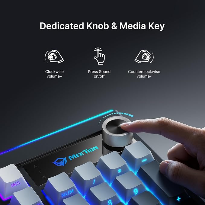MEETION Wireless Gaming Keyboard, 98-Key Tri-Mode RGB Backlit, Black ﻿ | Bluetooth, 2.4G and USB wired modes, side-printed keycaps, programmable keys, volume knob, 4000mAh battery for PC and laptop - Image 5