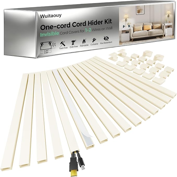 Beige Cord Hider, 212.6in Cord Covers for 1-2 Wires on Wall, Paintable Wire Hider Wire Covers for Cords on Walls, Easy Set-up Cable Hider Cable Raceway to Hide Cords on Wall, W0.59 H0.4in, Beige by Wuitaouy