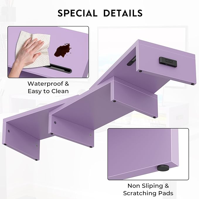 BONTEC Dual Monitor Stand Riser, Adjustable Length & Swivel Angle, Purple | Ergonomic Wooden Desktop Organizer with Smartphone Holder, Computer Monitor Stand for PC, Laptop, Printer and Large Storage - Image 7