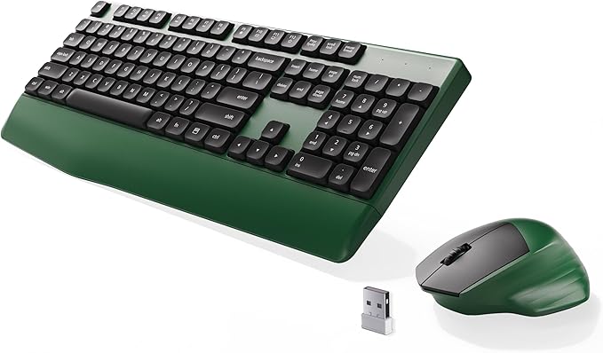 MPTOG Ergonomic Wireless Keyboard and Mouse Combo, Dark-Green Black | Computer Keyboard Mouse with Wrist Rest, BK Chipset, Full-Size Colorful, Power Button, USB Receiver for PC Laptop by MPTOG