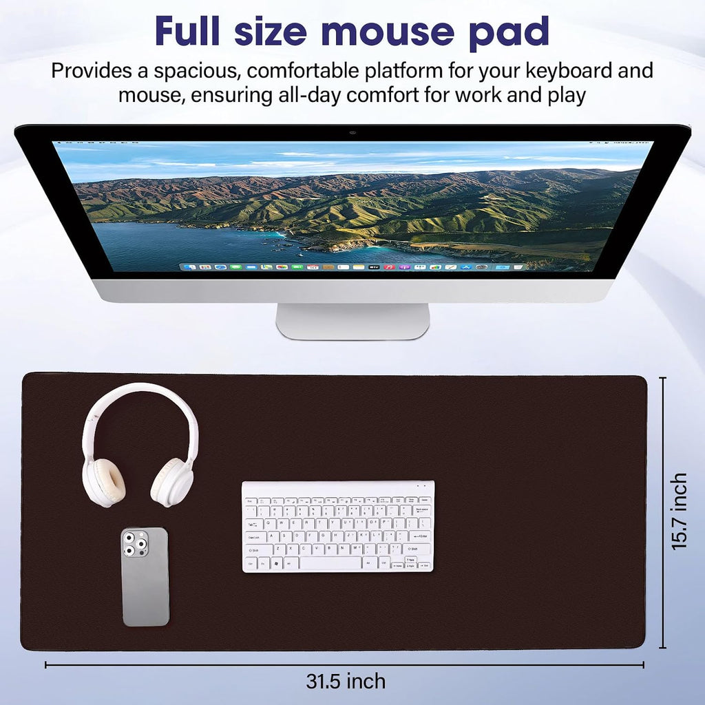 31.5" x 15.7" Waterproof Fabric Mouse Mat, Rubber Anti-Slip Base, Brown - Image 2