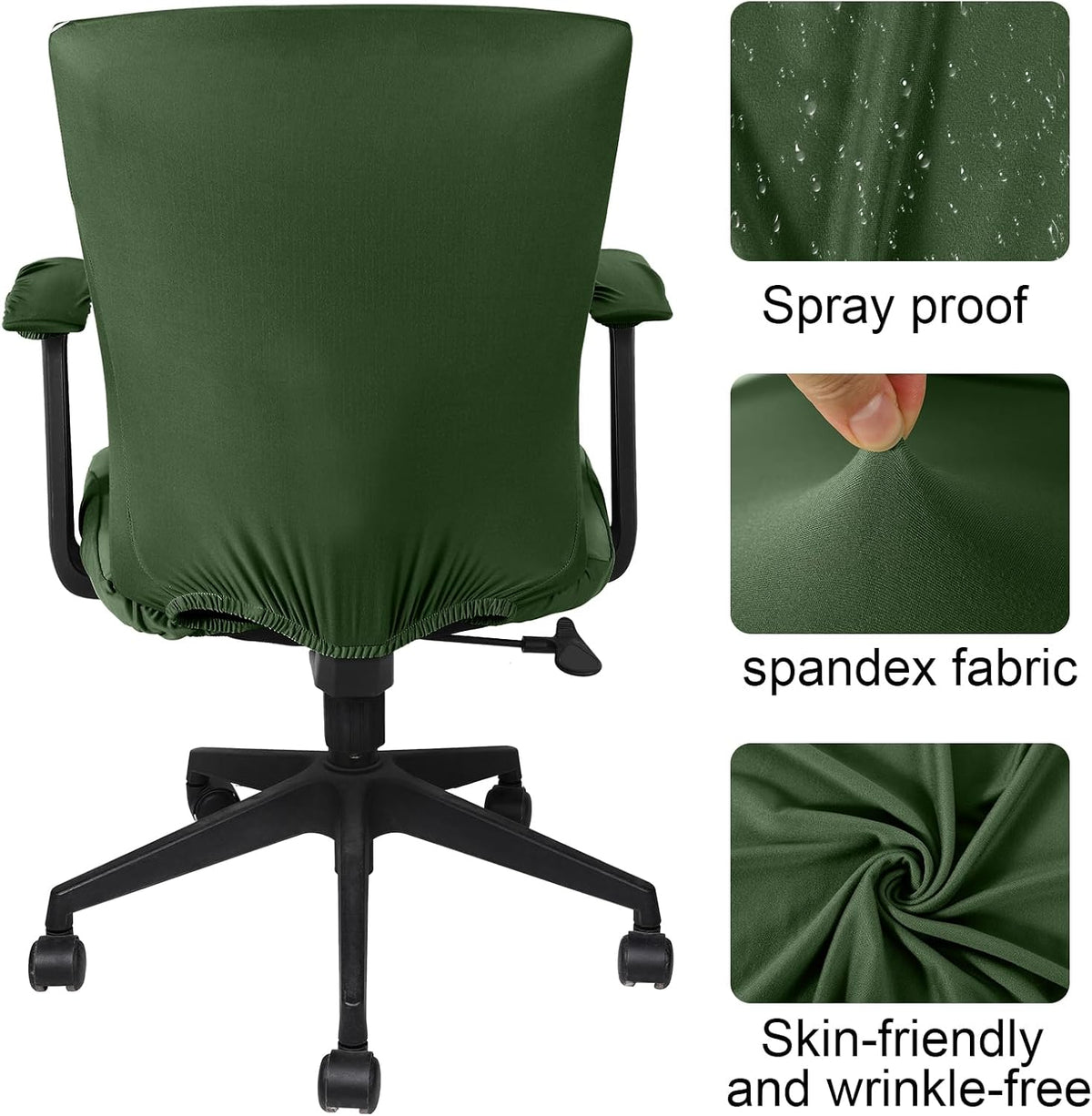 4 Pcs Office Chair Covers Set Computer Universal Protective Stretchable Chair Seat Covers Desk Armrest Cover Slipcovers Pads Office Cushion Backrest for Rotating(Regular,Blackish Green) - Image 3