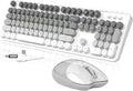 Creamy Wireless Keyboard and Mouse, MOFII 104 Round Keycaps Retro Typewriter with OTG & Brush, Full-Size Ergonomic, Ideal for Windows PC, Home, Office and College Gray White by MOFII