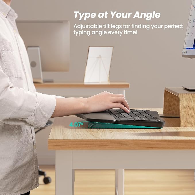 Nulea RT05C Wired Ergonomic Keyboard, Split Keyboard with Cushioned Wrist Rest, Adjustable Tilt Legs, Plug and Play, USB Corded, Compatible with Windows/Mac | Plug and Play Keyboard with Adjustable Tilt Legs, Natural Typing Design, Comfortable Support ... - Image 4