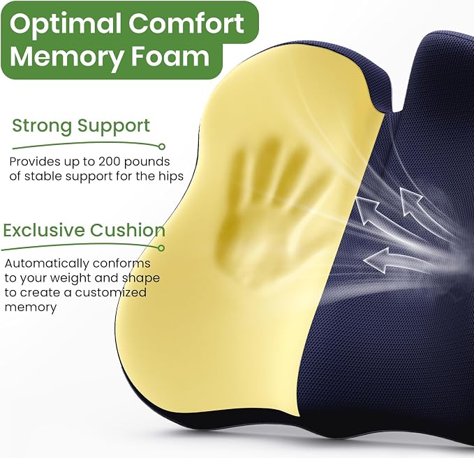A-Pce Ergonomic Seat Cushion, Non-Slip Seat Cushion for Office Chair, Blue | Relieves Sciatica, Lower Back & Coccyx Pain, Suitable for Office Chair, Car Seat & Driving - Image 3