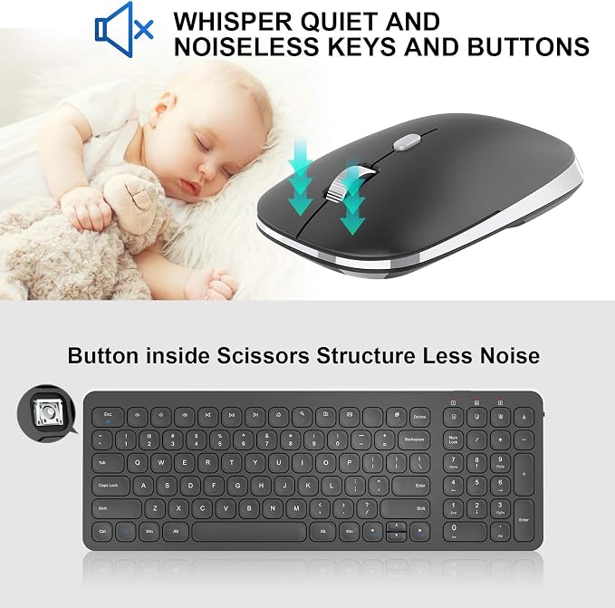 cimetech Wireless Keyboard and Mouse Combo - Black | Compact quite scissor-switch keyboard with optical mouse, includes USB-A Nano Receiver, for Computer,Mac,Laptop,PC,Windows - Image 3