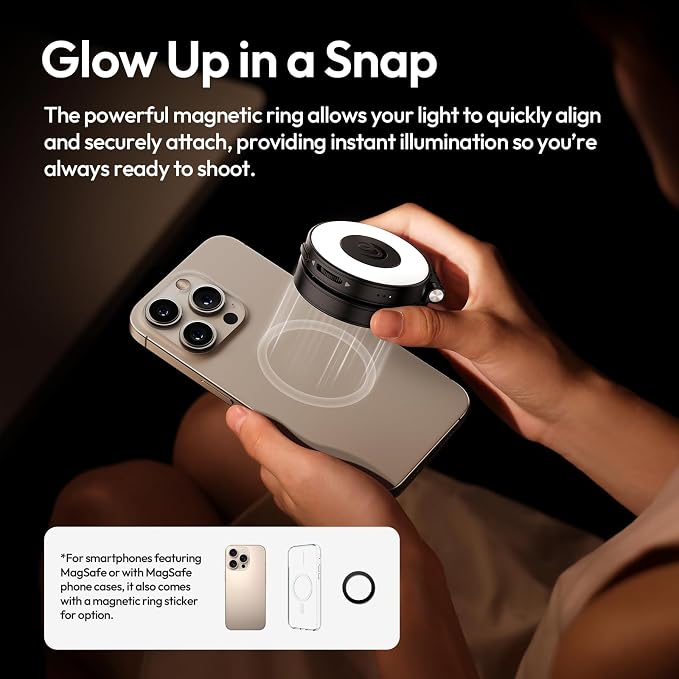 ULANZI LM23 Magnetic Selfie Light for iPhone with Magsafe, Mirror, Hook | 2500K-8000K CRI96 360° Rotation Type‑C LED Phone Selfie Beauty Fill Light for Video Recording/Vlogging/Meeting/TikTok-Black - Image 3