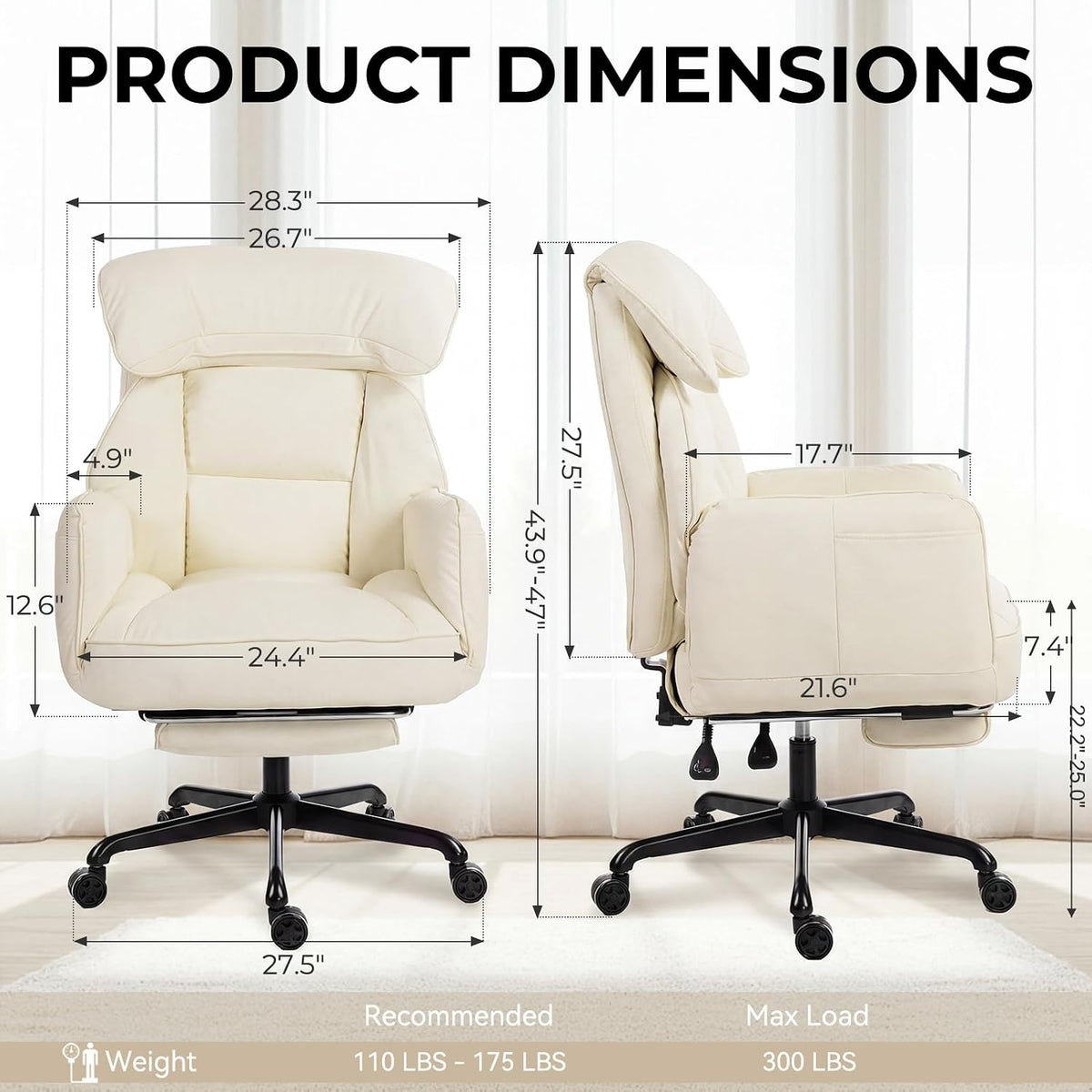 Dowinx Cross Legged Office Chair with Pivoting Armrests,Criss Cross Chair with Pocket Spring Seat & Back,Reclining Computer Gaming Chair with Footrest and Metal Base (Cream) - Image 2