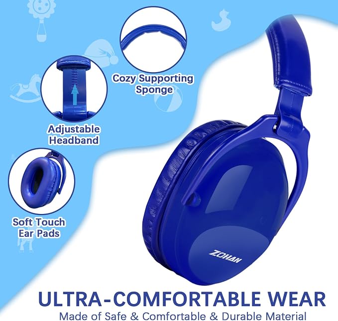 ZOHAN Kids Ear Protection 2 Pack, 25dB NRR Noise Cancelling Headphones for Kids, with Pillowy Pads, for Monster Truck, School, Autism, Sensory, Fireworks, Concerts, Events(Sapphire Blue+Sapphire Blue) - Image 5