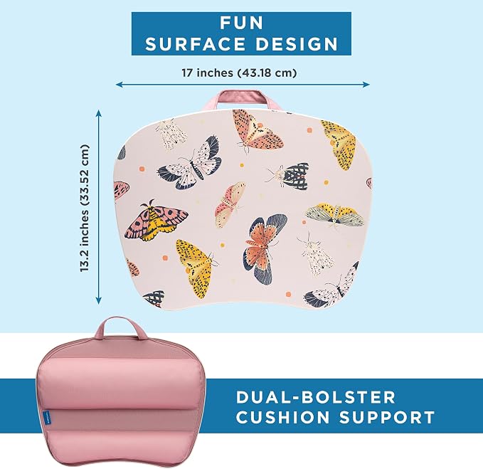 LAPGEAR MyStyle Lap Desk – Butterflies, Fits 15.6" Laptops | Dual-Bolster Microbead Cushion, Built-In Carry Handle, Ergonomic Curved Front Edge - Image 5