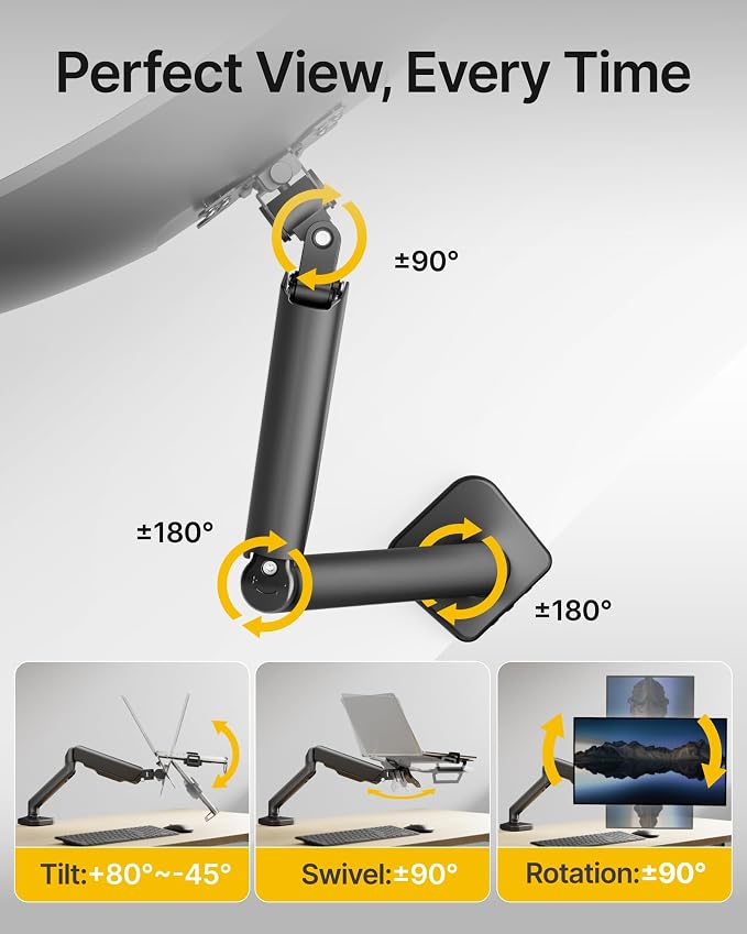 monTEK 2-in-1 Laptop & Monitor Desk Mount, Fits 12–18"Laptops & 32" Screens | 2-in-1 Desk Mount with Removable Vented Laptop Tray, Full Motion Arm with Clamp/Grommet Base, 75/100 VESA Mount - Image 5