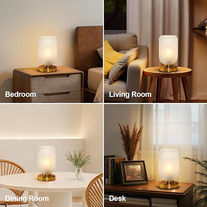 LightRound Cordless Table Lamp for Bedroom, Touch Stepless Dimmable | 7500mAh Rechargeable Battery, Matte Glass Shade, Brushed Gold Base, Bulb Included, Modern Wireless Lamp for Desk, Living Room - Image 8