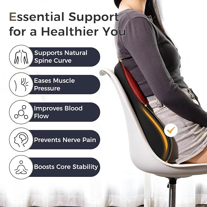 Coverado Lumbar Support Pillow for Car, Ergonomic Memory Foam Back Pillow for Office Chair, Back Cushion for Back Pain Relief, PU Leather Car Lumbar Support for Driving Seat - Image 3