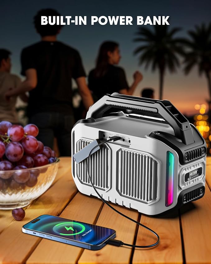 ANCOON Speakers Bluetooth Wireless: 80W(Peak) Loud Speaker with Bass, 20H Playtime, IPX6 Waterproof, Large Jobsite Speakers for Work, Outdoor, Workshop, Garage, Portable Speaker with TWS (White) - Image 7