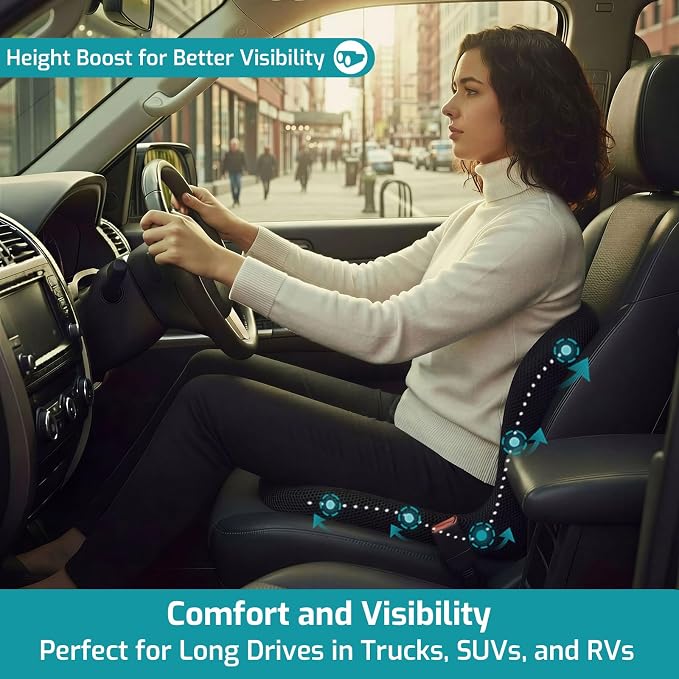 Trucker Seat Cushion, Thick Car Seat Cushions with Lumbar Support Pillow, Ergonomic L-Shaped Orthopedic Memory Foam for Long Driving Lower Back Pain Sciatica Relief Gift for Drivers (Black+Mesh cloth) - Image 5
