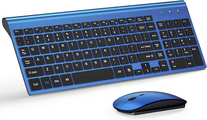 Wireless Keyboard and Mouse Ultra Slim Combo, TopMate - Blue Black | 2.4G Silent Compact 2400DPI Mouse and Scissor Switch Keyboard Set with Cover, Batteries Included, for PC/Laptop/Windows/Mac by TopMate