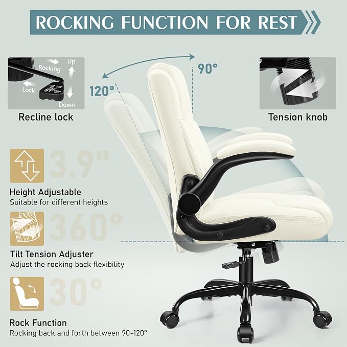 Leather Office Chair, PU Home Computer Desk Chairs with Ergonomic Back Support, 360°Swivel Free，Small Gaming Chair with Wheels and Adjustable Armrests, for Short People Use - Image 7