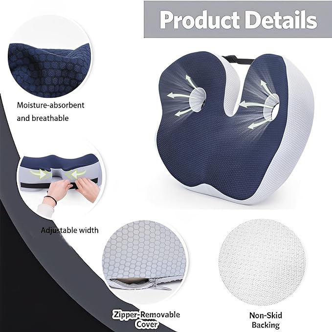 Seat Cushion, Seat Cushion for Sit Bone and Back Pain Relief, Butt, Tailbone, Hip, Hamstring, Posture Support - Memory Foam Comfort Ischial Tuberosity Pillow (Gray) - Image 2