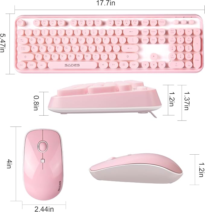 Pink Wireless Keyboard and Mouse Combo,Cute Typewriter Style,for Long Nails | Bubble Round Keys,Ergonomic Computer Keyboard,ASMR Clicky Sound,2.4Ghz USB Receiver,Full Size with Number for PC Laptop - Image 2
