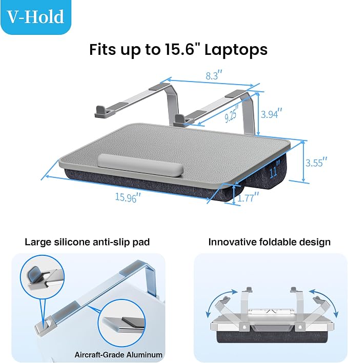 V-Hold Laptop Lap Desk with Foldable Stand, Lightweight Laptop Stand for Bed, Fits up to 15.6" Laptops & MacBook, Lightweight Lap Tray Table with Pillow Cushion for Bed & Couch - Image 5