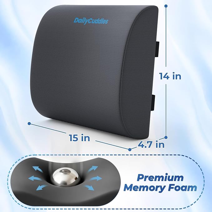 Lumbar Support Pillow, Ergonomic Back Cushion for Office , Grey/X-Large | Memory Foam Back Pillow with Adjustable Strap for Long-Hour Sitting , Gaming Chair, Back Support for Pain Relief - Image 2