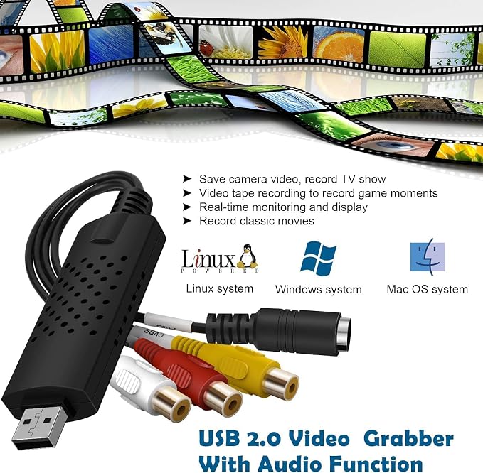 Capture Card, USB Video Capture Card Device, Audio Video Converter Grabber for RCA to USB-Convert VHS Mini DV VCR Hi8 DVD to Digital, for PC TV Tape Player Camcorder, MAC Windows Vista Compatible - Image 6