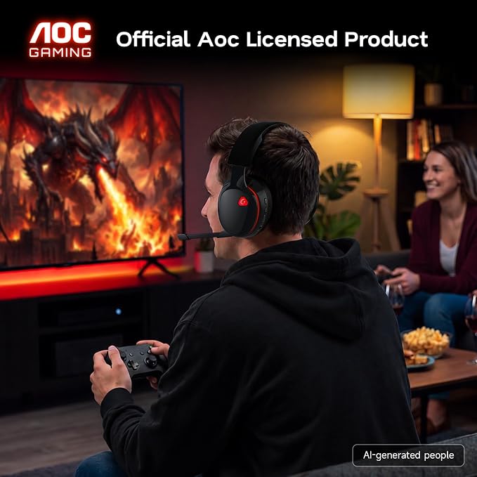 AOC 2.4GHz Wireless Gaming Headset for PS5, PS4, PC, Switch, 45Hr, BlackRed | Bluetooth 6.0 Gaming Headphones with Noise Canceling Mic, 7.1 Virtual Surround, Great for Fortnite & Call of Duty/FPS Gamers - Image 7