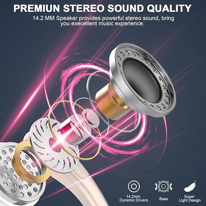 Wireless Earbud, 75H Bluetooth 5.4 Headphones Sport IP7 Waterproof, Running Wireless Earphones with ENC Noise Canceling Mic, 3D Bass Over Ear bud with Earhooks for Android, iOS, Workout, Gym, Rosegold - Image 2