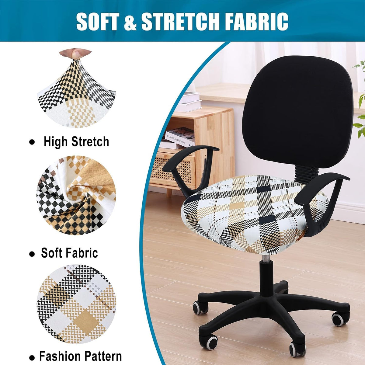 Smiry Stretch Printed Office Computer Desk Chair Seat Covers - Image 6