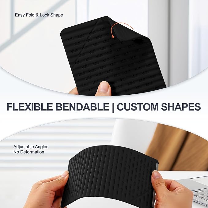 Foldable Silicone Aluminum Holder, Flexible Silicone Phone Stand with Anti-Slip Pad, Portable Rollable Multi-Angle Stand for Phone Tablet Laptop – Bendable & Foldable Home, Office, Travel (1, Black) - Image 2