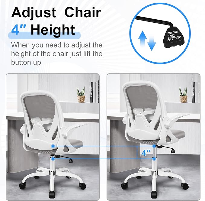 Office Chair Ergonomic Desk Chair with Adjustable Lumbar Support and Height, Swivel Breathable Desk Mesh Computer Chair with Flip up Armrests for Conference Room（Gray） - Image 7