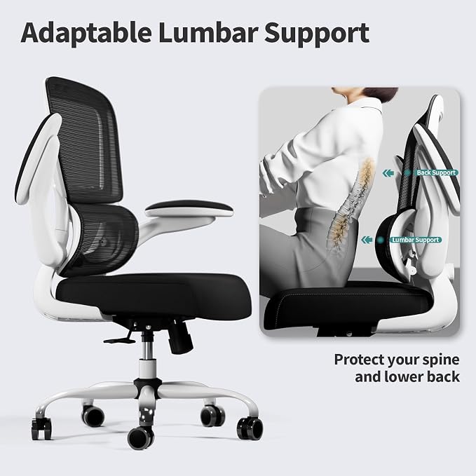 TRALT Office Chair - Ergonomic Desk Chair with Adjustable Lumbar Support, Mesh Computer Chair, Executive Chair for Home Office Comfortable Lumbar Support (1, White+Black) - Image 7